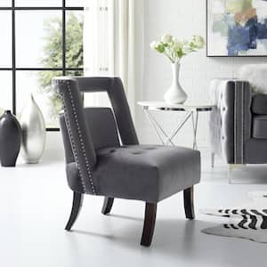 Salvador Grey Velvet Button Tufted Armless Slipper Chair with Open Back Style
