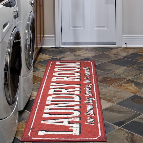 Ottomanson Laundry Collection Non-Slip Rubberback Laundry Text 2x5 Laundry  Room Runner Rug, 20 in. x 59 in., Red LA4040-20X59 - The Home Depot