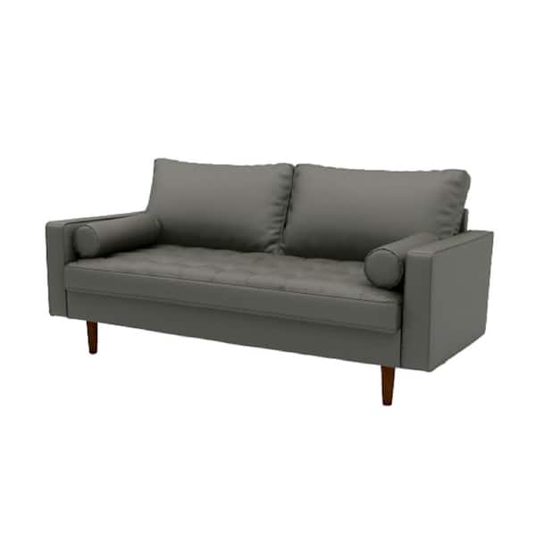 US Pride Furniture Lincoln 50.4 in. Grey Tufted Faux Leather 2-Seater Loveseat with Square Arms