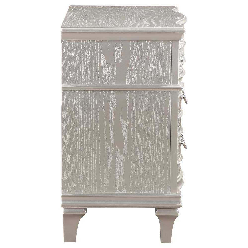Evangeline Silver Oak 3-Drawer Glam Nightstand with USB Ports