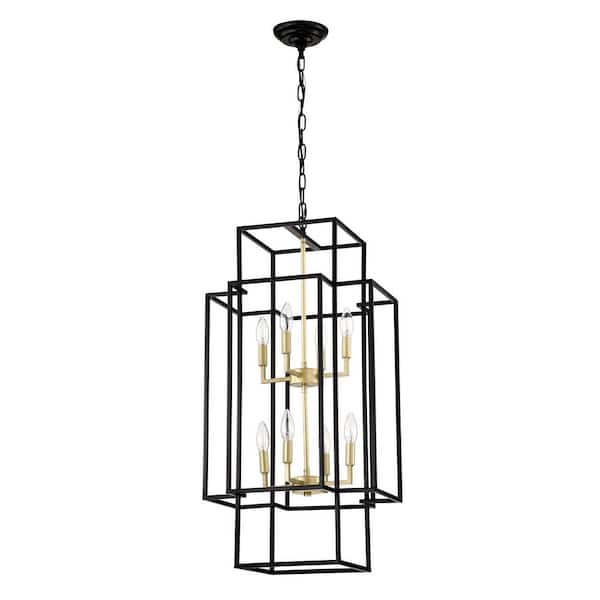 8-Light Metal Gold Lantern Tiered Pendant Hanging Light Fixtures, Adjustable Height Chandeliers (E12 Bulbs Not Included)