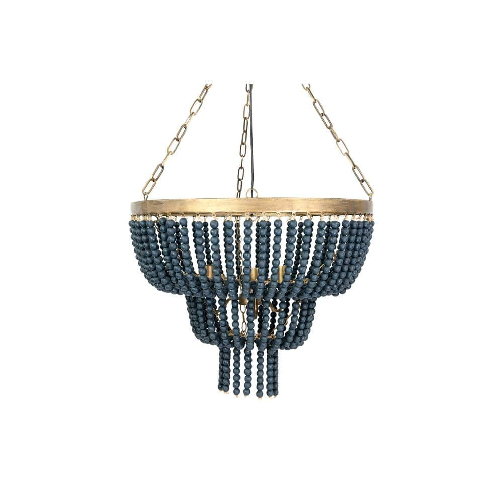 UPC 191009342410 product image for 40-Watt 3-Light Gold Wash 2-Tier Pendant Light with Wood Bead Shade | upcitemdb.com