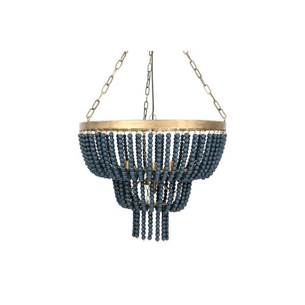 Storied Home 40-Watt 3-Light Gold Wash 2-Tier Pendant Light with Wood Bead Shade