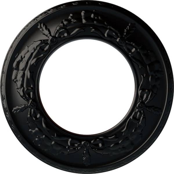 Ekena Millwork 7/8" x 13-1/4" x 13-1/4" Polyurethane Salem Ceiling Medallion, Hand-Painted Jet Black