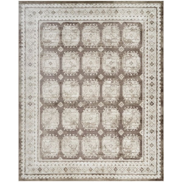 Nourison Dekor Ivory Brown 8 ft. x 10 ft. Geometric Traditional Area Rug