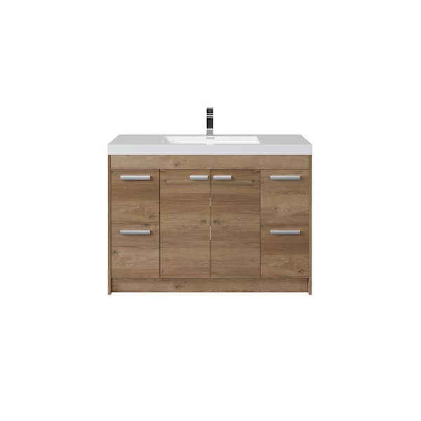 Lugano 48 in. Single Sink Natural Oak Bath Vanity with White Acrylic Top (Assembled)