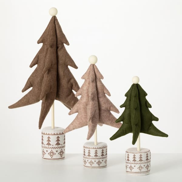 SULLIVANS 12.5 in. 15 in. and 20 in. Fun Fabric Christmas Tree - Set of 3, Christmas Decor, Multicolored