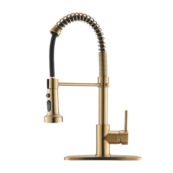 Tahanbath Commercial Brushed Nickel Kitchen Faucet with Pull Down Sprayer, Single Lever Kitchen Sink Faucet with Deck Plate