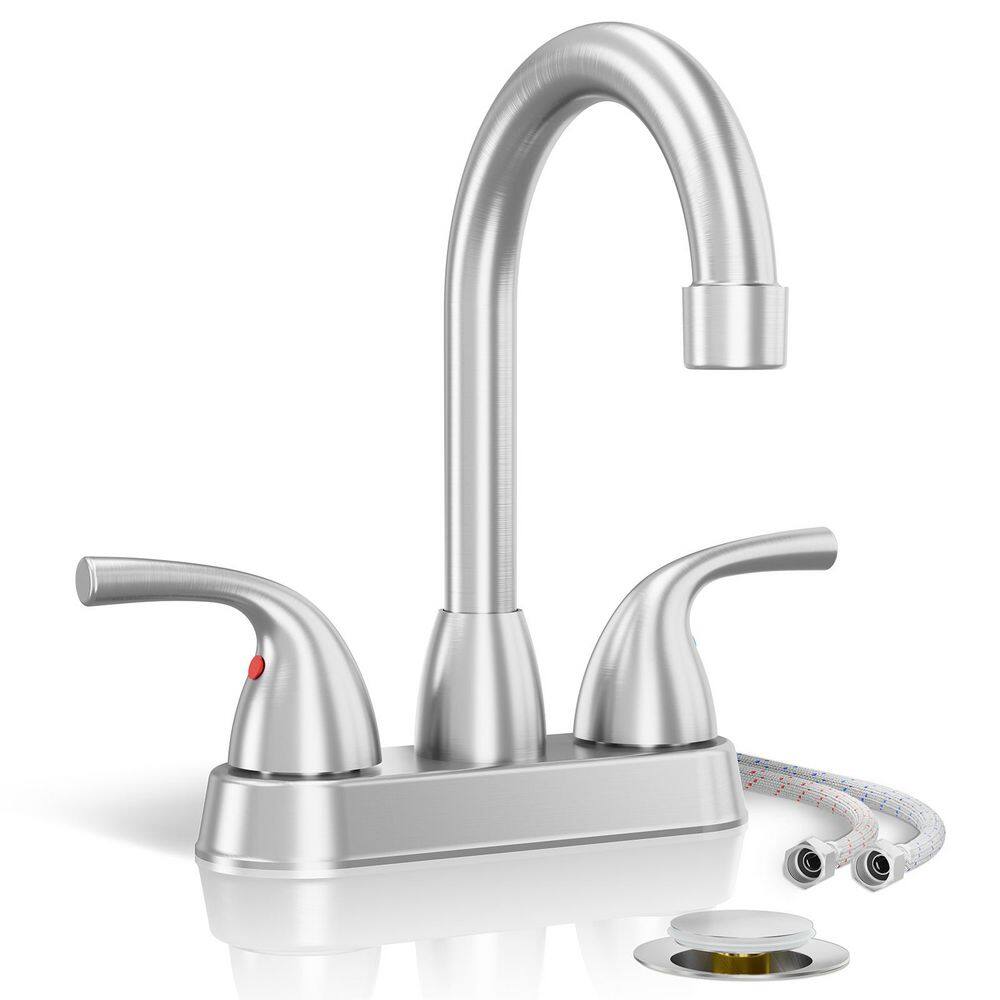 2 Handles Brushed Nickel Bathroom Faucet 4 in. Centerset, 2 or 3 Hole Deck Plate Bathroom Sink Faucet price history on PriceWatchPro