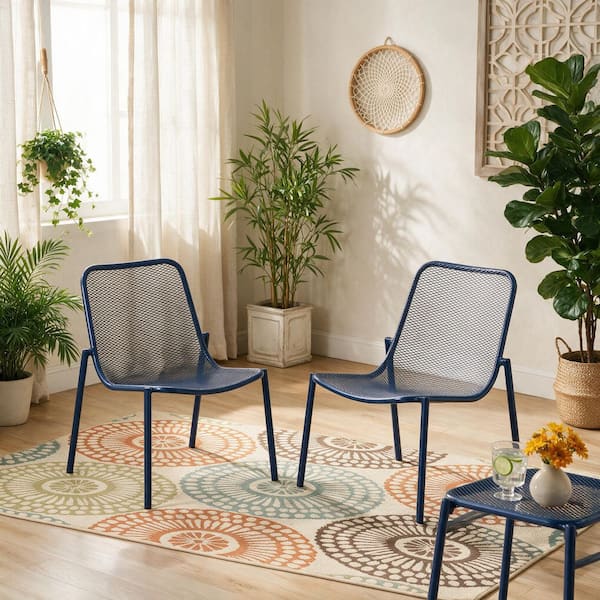 Zeus & Ruta 2-Piece Blue Metal Outdoor Club Chair for Garden