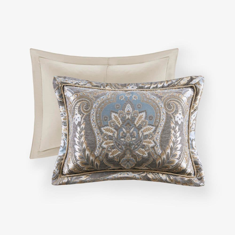 Julius Queen Taupe and Blue Microfiber Comforter Set