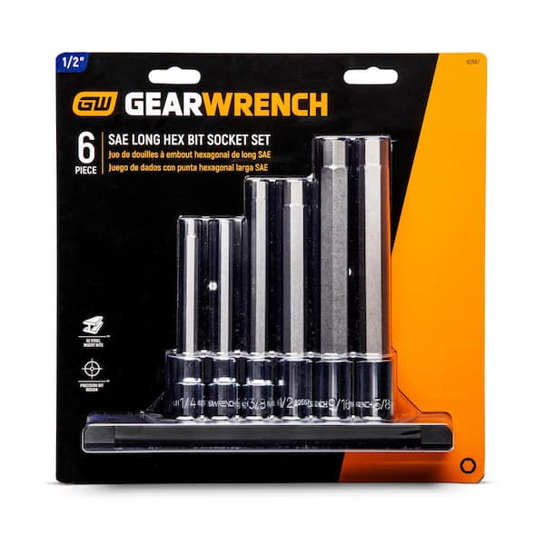 GEARWRENCH 1/2" Antrieb Sechskant-Bit-Stecknüsse SAE 9/16" - Lange Ausführung, Chrom-Vanadium-Stahl