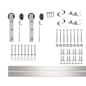 10 ft./120 in. Brushed Nickel Non-Bypass Sliding Barn Door Hardware Kit Straight Design Roller for Double Doors