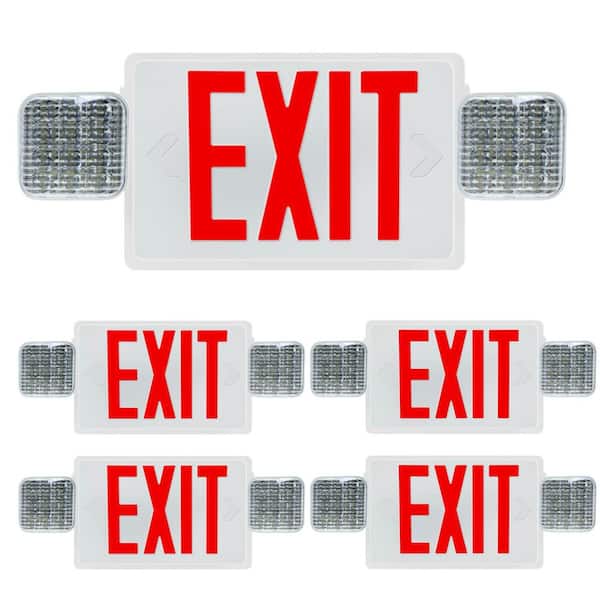 20-Watt Equivalent 120-Volt/277-Volt Ultra Bright Integrated LED Red Exit Sign/Emergency Combo w/Battery Backup, 4-PACK