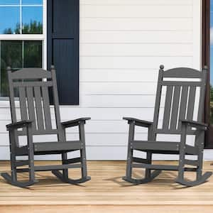 Oscar Classic Dark Gray Recycled Plastic Weather-Resistant Adirondack Porch Rocker Patio Outdoor Rocking Chair (2-Pack)