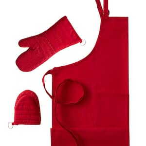 Apron Set, Red, 3-Piece Kitchen Set