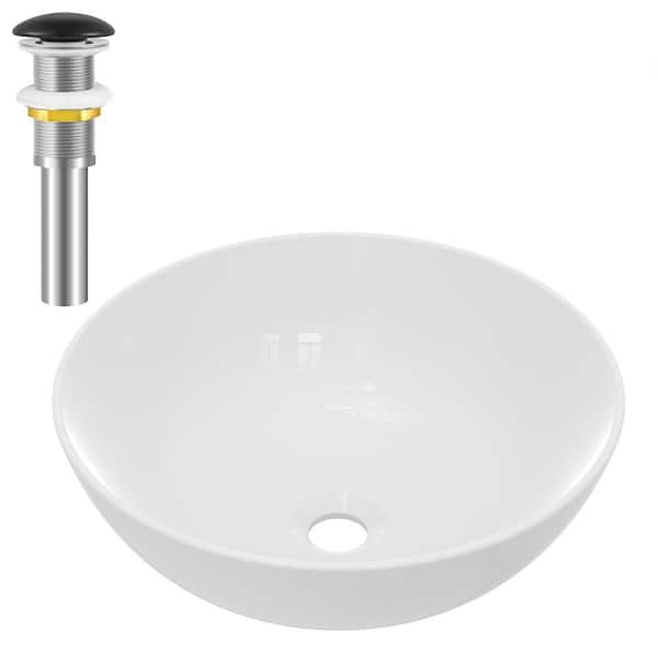 yulika Round Sink 16.5 in . Bathroom Sink Ceramic Vessel Sink with Pop-Up Drain in White and Black