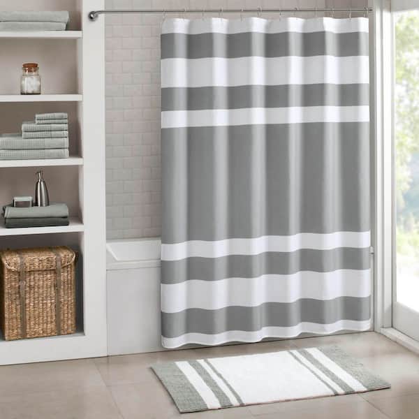 Spa Waffle 72 in. x 84 in. Gray Shower Curtain with 3M Treatment