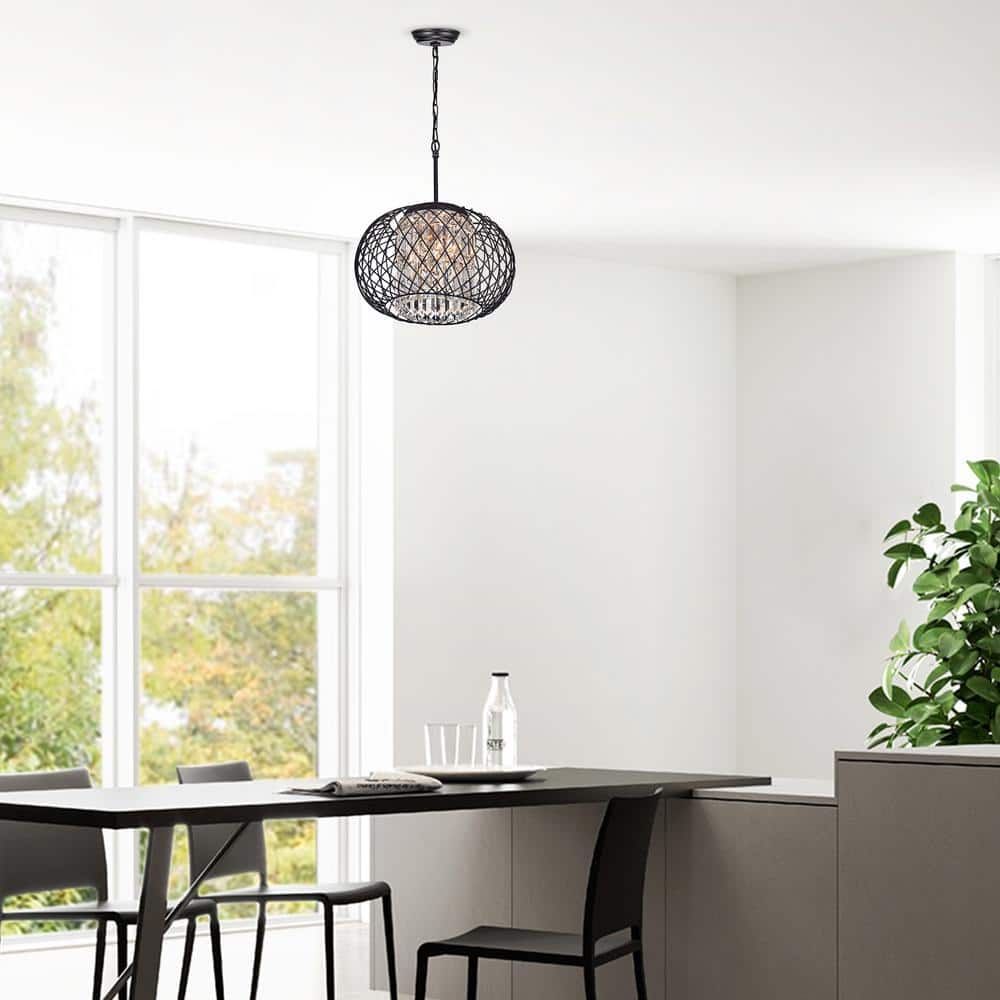 Black Brushed Brown Globe Chandelier with Crystal Accents