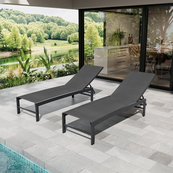 Crestlive Products 2-Piece Metal Stackable Outdoor Leisure Chaise Lounge in Black