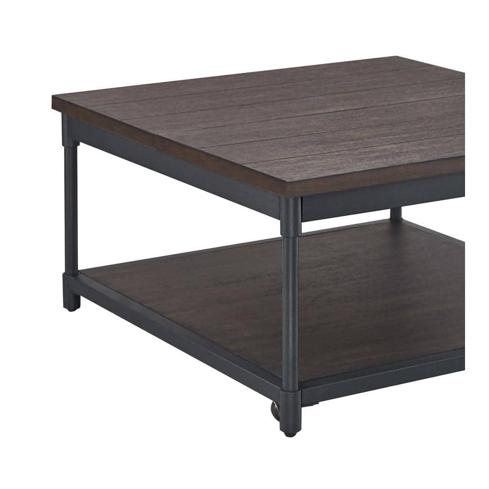Transitional Prescott 36" Square Lift-Top Cocktail Table in Brown and Black