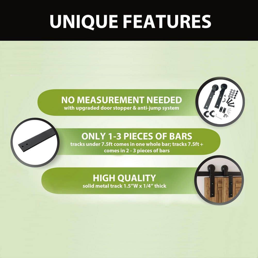 Black Double Door Sliding Barn Door Hardware Kit, 20ft Track