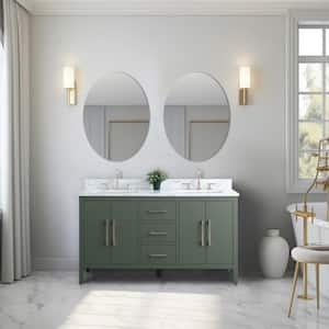 60 in. W x 22 in. D x 34 in. H Double Sink Bathroom Vanity Cabinet in Vintage Green with Engineered Marble Top in White