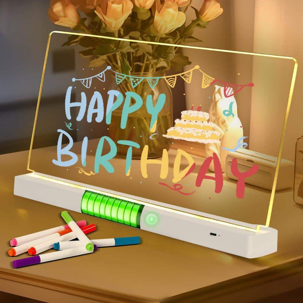 13.7 x 8.2 Inch Rechargeable LED Acrylic Message Board with 7 Color ...