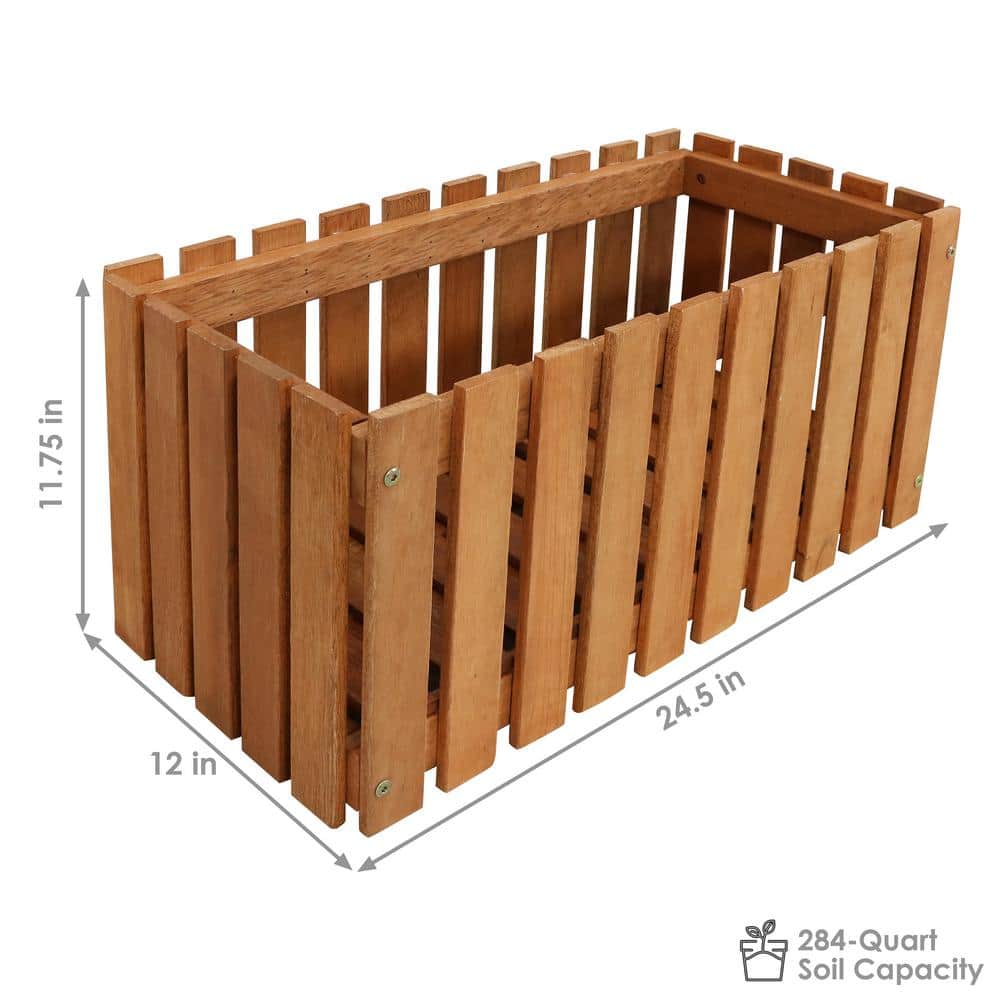 Meranti Wood Picket-Style Planter Box for Outdoor Spaces - 24" Brown