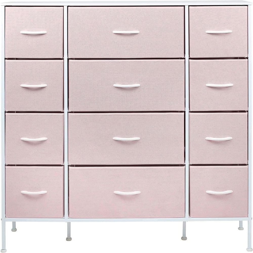 Playful Pink 12-Drawer Nursery Dresser with Easy Levelers