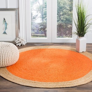Natural Fiber Orange/Beige Doormat 3 ft. x 3 ft. Round Border Area Rug