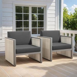 Square Tube Series 2-Pack Gray Wicker Outdoor Patio Lounge Chair with Cushion Guard Dark Gray Cushions
