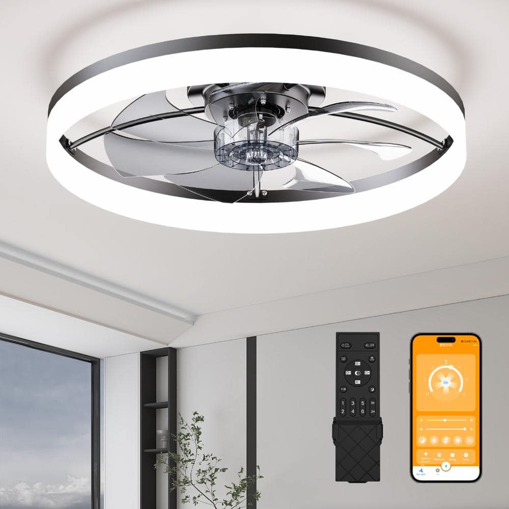"23.6"" Ceiling Fan with Light & Remote Control, Flush Mount, 6 Speeds, Dimmable 3000K-6500K (Black)" price history on PriceWatchPro