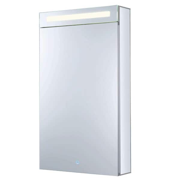 FINE FIXTURES 24 in. W x 40 in. H Recessed or Surface Mount Medicine Cabinet in Silver with Mirror and Left Hinge LED Lighting