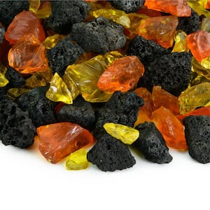 3/8 in. to 3/4 in. 10 lbs. Marigold Glow Fire Glass & Lava Blend for Indoor and Outdoor Fire Pits or Fireplaces