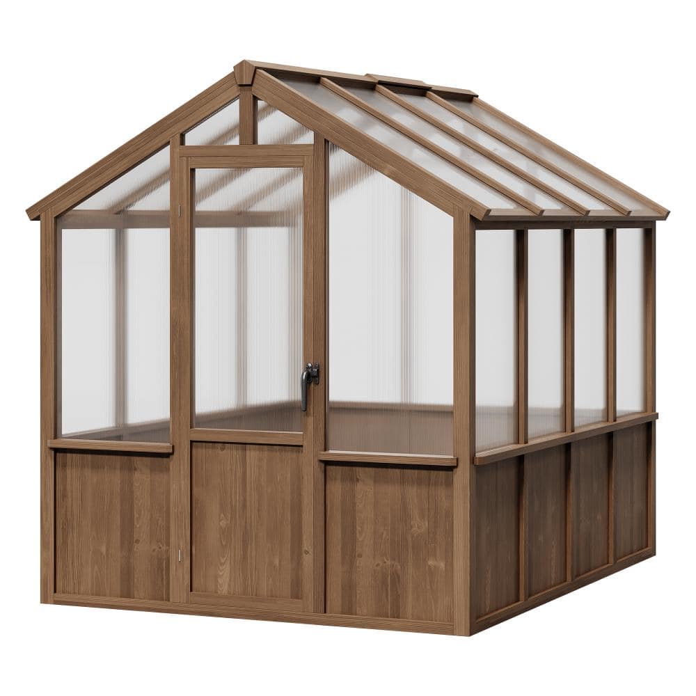 Heavy Duty Spruce Frame Wooden Greenhouse with Polycarbonate Panels, Adjustable Roof Vents,6x8 FT Vintage colour price history on PriceWatchPro
