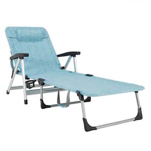 Metal 1-Piece Outdoor Chaise Lounge Beach Folding Recliner in Blue with 7 Adjustable Positions