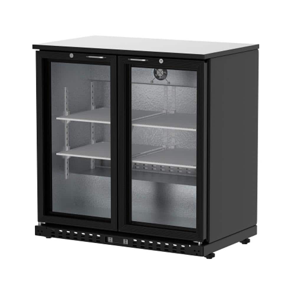 35 in. 7.4 cu. ft. 2-Glass Door Counter Height Back Bar Cooler Refrigerator with Anti-Fog and LED Lighting in Black