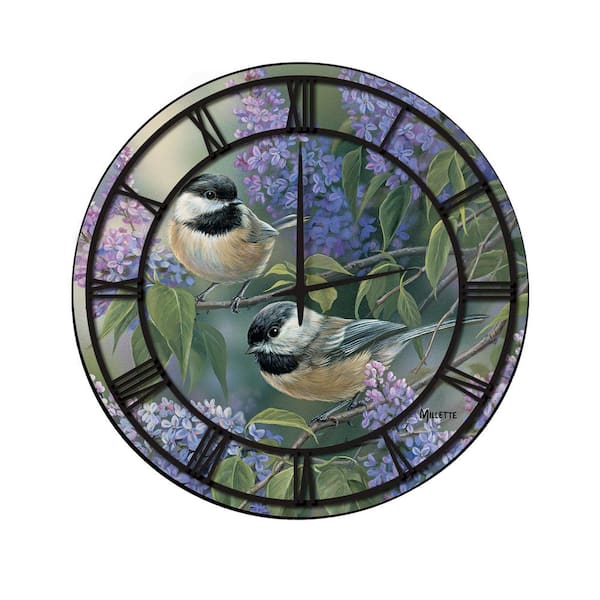 Unbranded "Chickadees and Lilac" Full Coverage Art and Black Numbers Imaged Wall Clock