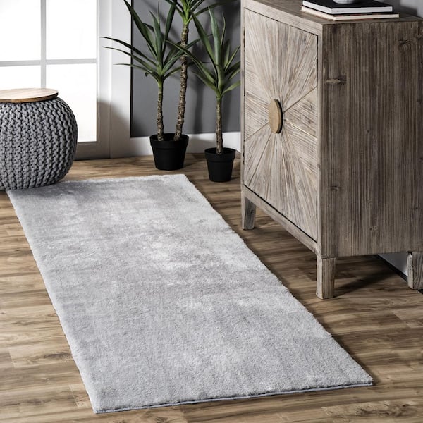 Loni Solid Machine Washable Shag Light Gray 3 ft. x 10 ft. Runner Rug