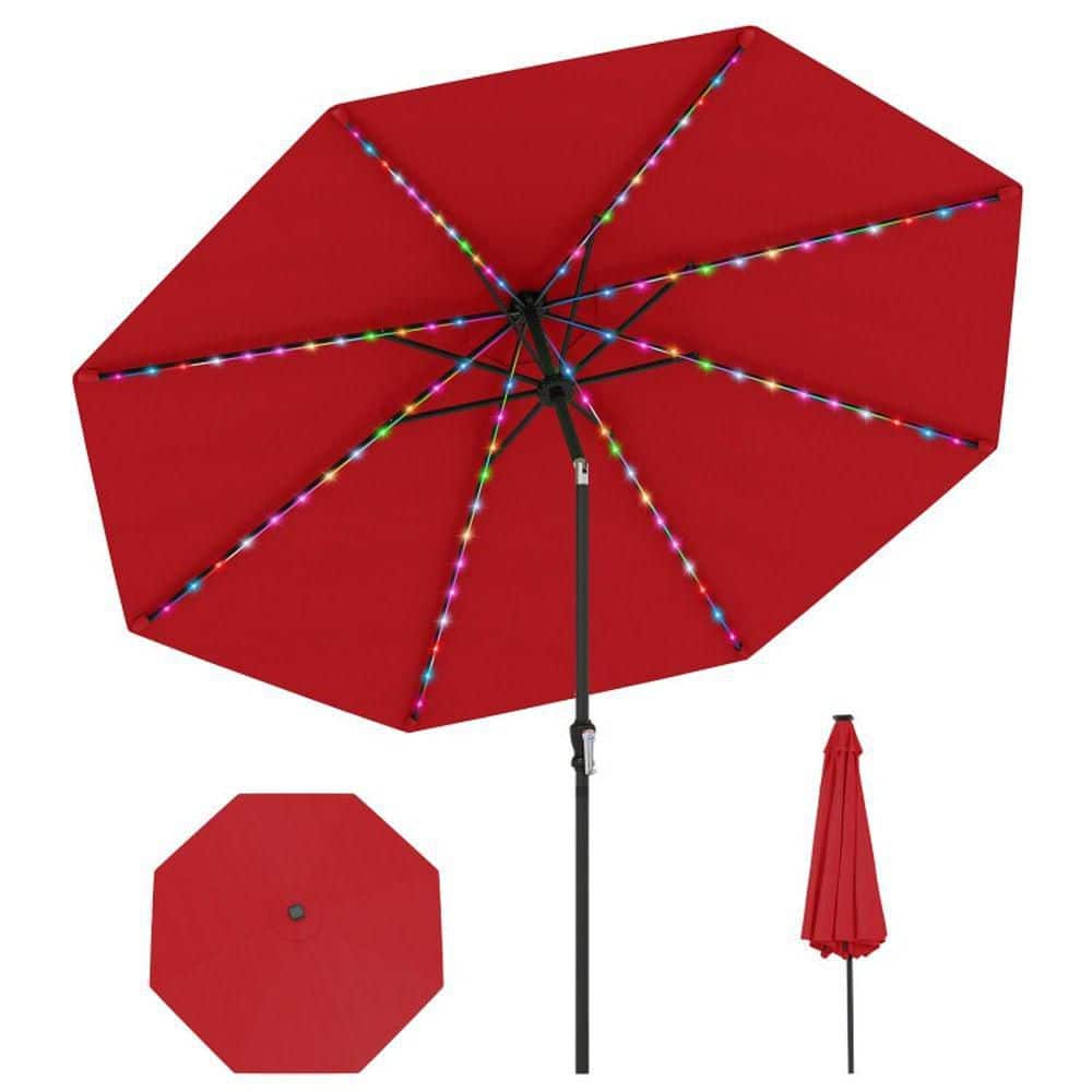 10 ft. Patio Umbrella in Red with 96 LED Lights, 9 Lighting Modes, Push Button Tilt, Crank System, Solar Powered price history on PriceWatchPro