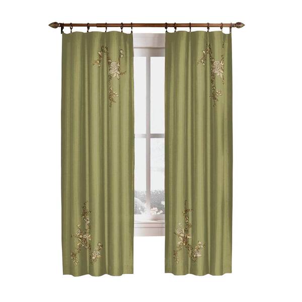 Curtainworks Semi-Opaque Sage Asia Faux Silk Rod Pocket Curtain - 44 in. W x 84 in. L