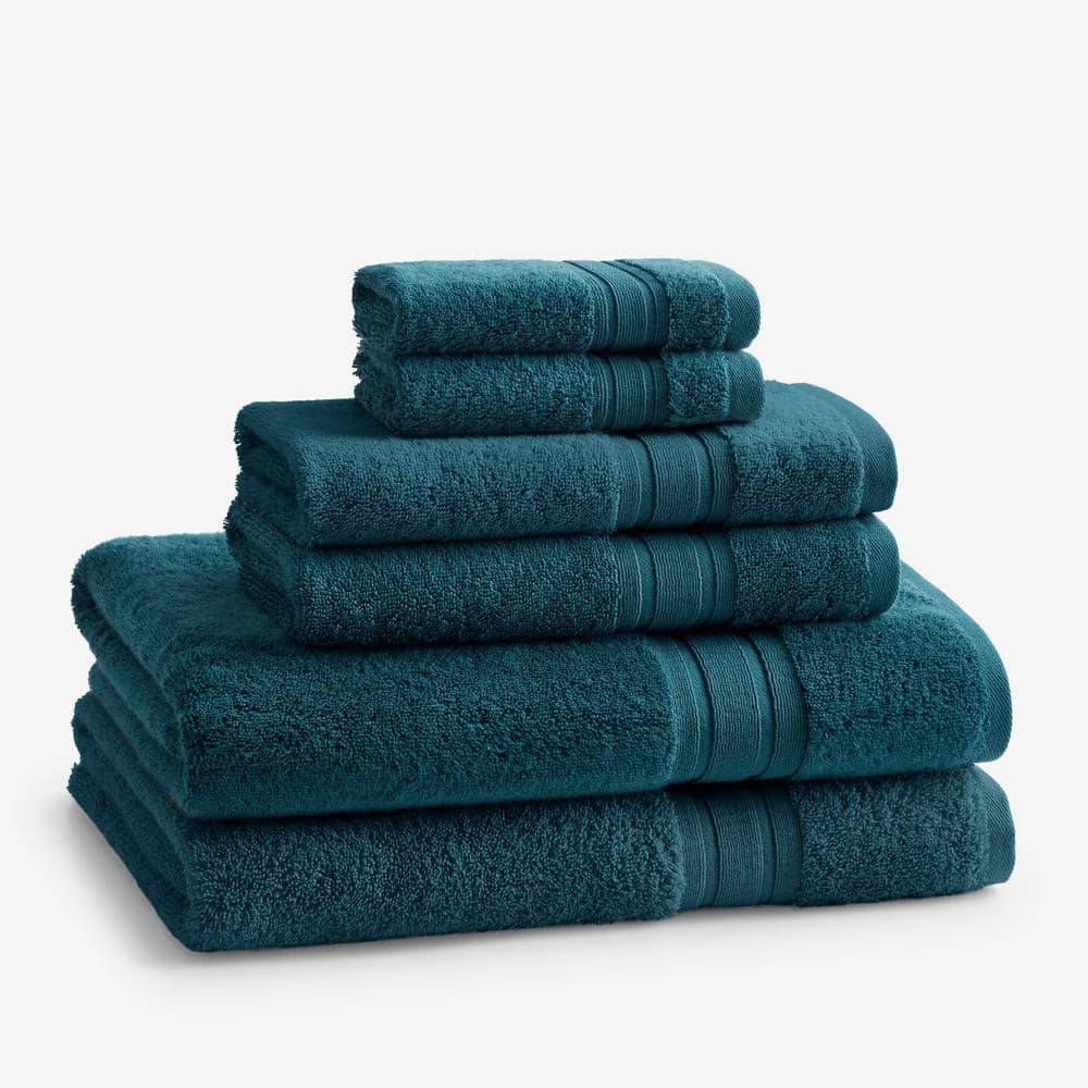 Crate&Barrel Tapestry Teal Organic Turkish Cotton Bath Towels, Set of 6