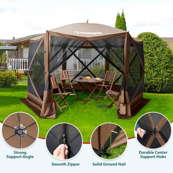PamaPic 12 ft. x 12 ft. Outdoor Brown Portable 6 Sided Pop
