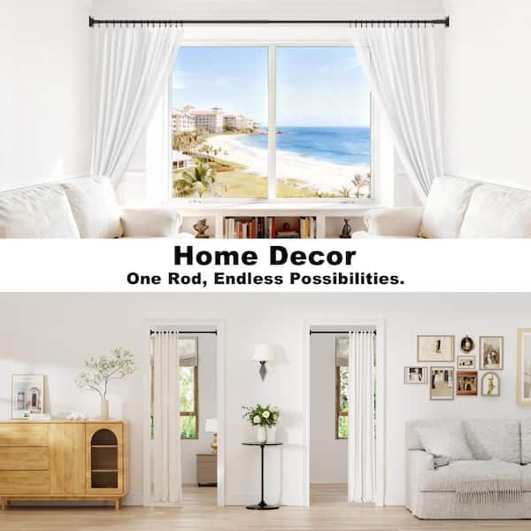 Adjustable 63 in. to 98 in. Stainless Steel Tension Shower Curtain Rod with Holders in Black