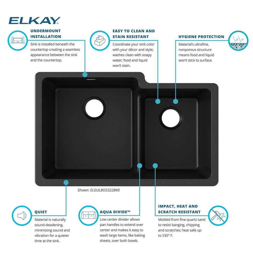Black Quartz Double Bowl Undermount Kitchen Sink