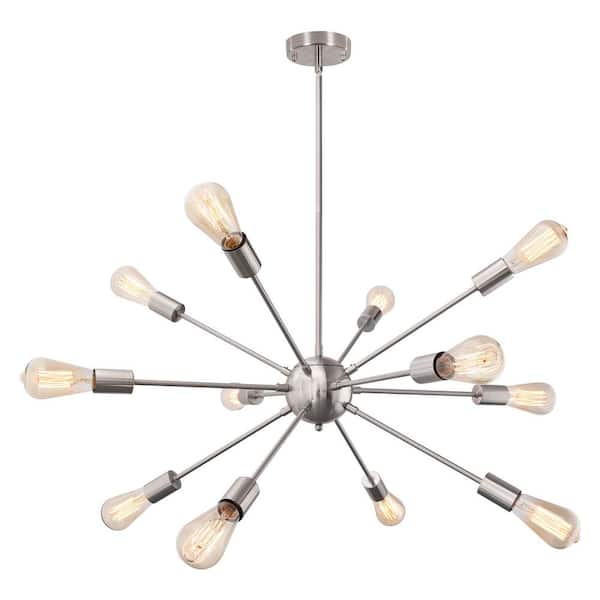 12-Light Nickel Pendant Design Hanging Sputnik Chandelier Lighting for Kitchen Island