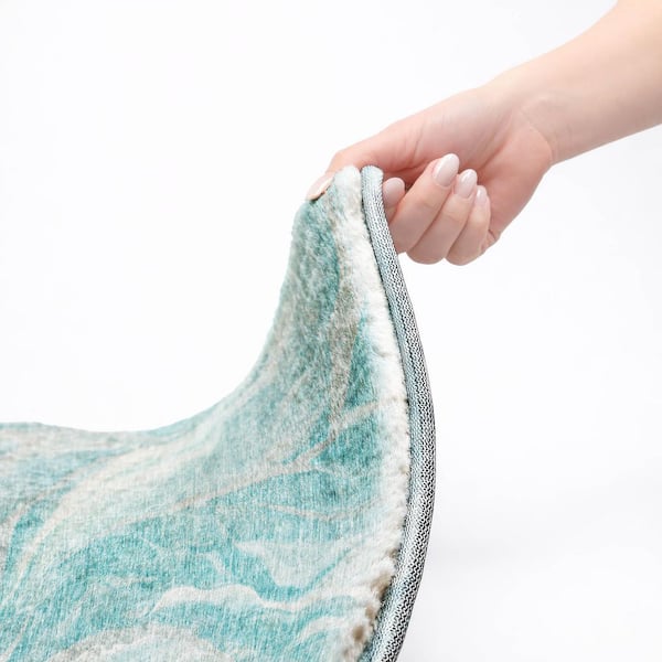 Dream Shag Premium Machine Washable Abstract ADS720 Teal 8 ft. x 8 ft. Round Rug