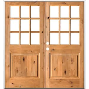 72 in. x 80 in. Craftsman Knotty Alder 9-Lite Clear Glass clear stain Right Active Double Prehung Wood Front Door