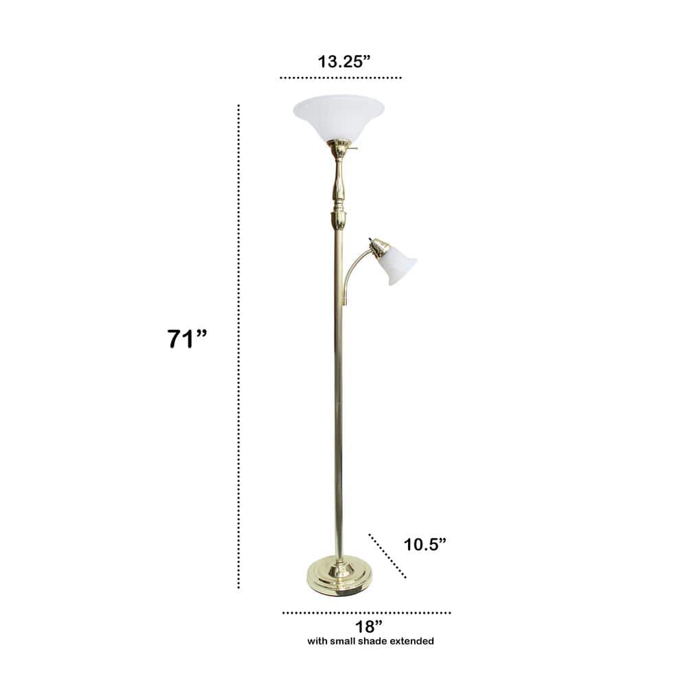 Gold Adjustable Torchiere Floor Lamp with Marble Glass Shades
